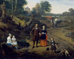 Porträt eines Paares mit zwei Kindern und einem Kindermädchen in Porträt eines Paares mit zwei Kindern und einem Kindermädchen in