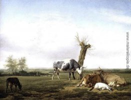 Rinder und Ziegen in einer Wiese Rinder und Ziegen in einer Wiese