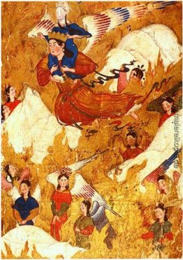 Erzengel Gabriel trägt den Propheten Muhammad über die Berge Erzengel Gabriel trägt den Propheten Muhammad über die Berge