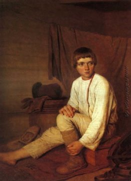 Peasant Boy Putting on Bast Sandalen Peasant Boy Putting on Bast Sandalen
