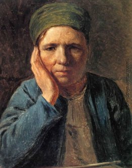 Eine Bäuerin, auf ihrer Hand ruhen Eine Bäuerin, auf ihrer Hand ruhen