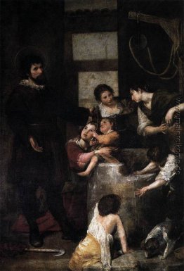 St. Isidore rettet ein Kind, das in einem gut gefallen St. Isidore rettet ein Kind, das in einem gut gefallen