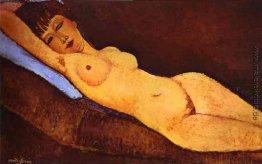 Liegender weiblicher Akt mit blauem Kissen Liegender weiblicher Akt mit blauem Kissen