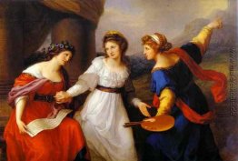 Selbstporträt, das Künstler schwankend zwischen der Kunst der Mu Selbstporträt, das Künstler schwankend zwischen der Kunst der Mu