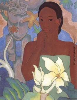 Polynesische Frau und Tiki Polynesische Frau und Tiki