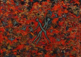 Zwei Figuren spielen mit Vögeln Zwei Figuren spielen mit Vögeln