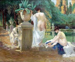 Frauen auf dem Teich-Ufer Frauen auf dem Teich-Ufer