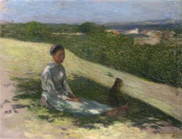 Jungen ländlichen Mädchen und ihr Hund Jungen ländlichen Mädchen und ihr Hund