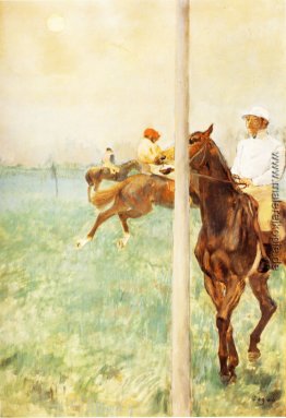 Jockeys vor dem Starten mit Flagpoll Jockeys vor dem Starten mit Flagpoll