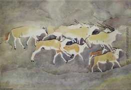Felsmalereien - Gruppe von Eland, eines mit einem zerknitterten Felsmalereien - Gruppe von Eland, eines mit einem zerknitterten
