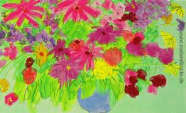 Blauen Vase, Viele Blumen Blauen Vase, Viele Blumen
