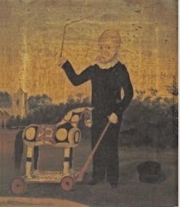 Junge Junge mit Spielzeug-Pferd Junge Junge mit Spielzeug-Pferd
