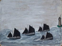 Vier Boote von einem Leuchtturm Vier Boote von einem Leuchtturm