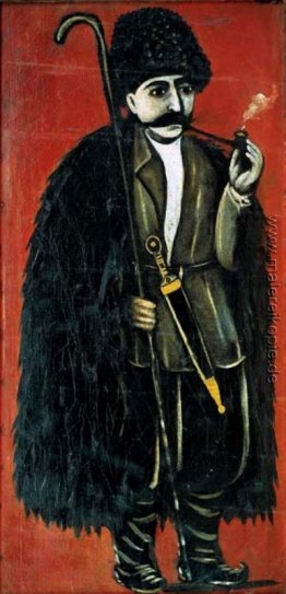 Shepherd in einem Filz Mantel auf einem roten Hintergrund Shepherd in einem Filz Mantel auf einem roten Hintergrund