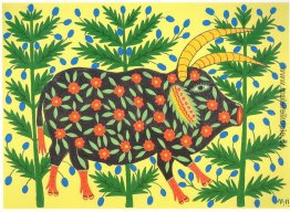 Ukrainian Bull, drei Jahre alt, ging Fuß durch den Wald und Garn Ukrainian Bull, drei Jahre alt, ging Fuß durch den Wald und Garn