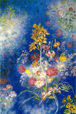 Blumen auf dem blauen Hintergrund Blumen auf dem blauen Hintergrund