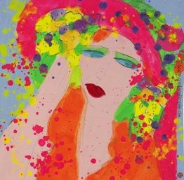 Rosa und orange Dame mit Blumen Rosa und orange Dame mit Blumen