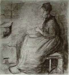 Woman, Sitzend durch das Feuer, Schalen-Kartoffeln