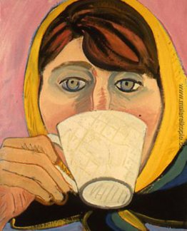 Self-Portrait in Schal-trinkenden Tee