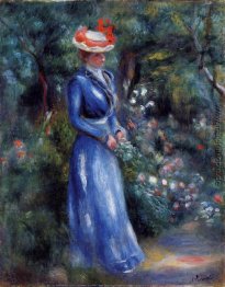 Frau in einem blauen Kleid, stehend im Garten von Saint Cloud Frau in einem blauen Kleid, stehend im Garten von Saint Cloud