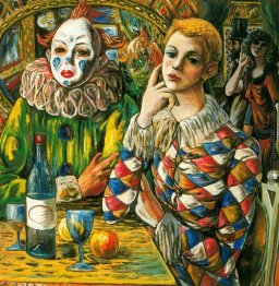 Harlekin und Clown mit Maske Harlekin und Clown mit Maske