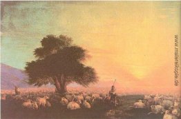 Schafherde mit Hirten unset