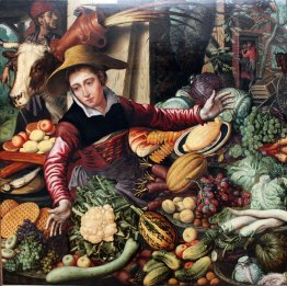Markt Frau an einem Gemüsestand