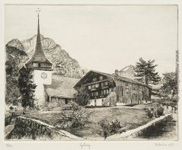 Die Kirche und der Turm von Gsteig, im Kanton Bern, Schweiz