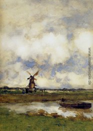 Mann in einem Boot in einem Kanal