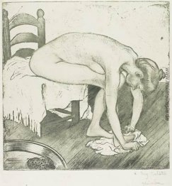 Femme Nue Assise S'Essuyant Les Pieds Femme Nue Assise S'Essuyant Les Pieds