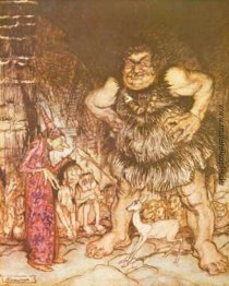 Der Riese Galligantua und die Schlechten alte Zauberer verwandel