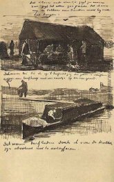 Workman neben einem Mound von Torf und einem Torf-Boot mit zwei Workman neben einem Mound von Torf und einem Torf-Boot mit zwei