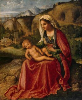 Madonna und Kind in einer Landschaft