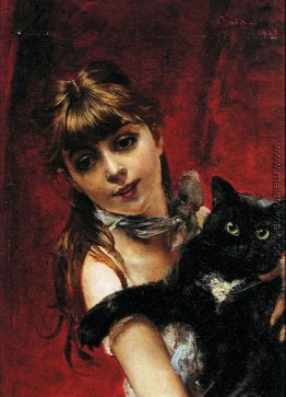 Mädchen mit schwarzer Katze