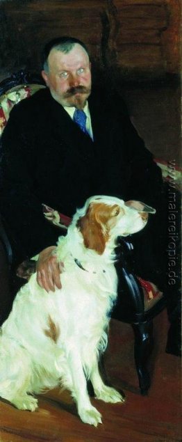 Porträt von Dr. S. Y. Ljubimow mit Hund