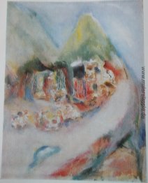 Gemeinde in den Bergen mit bemalten Häusern Gemeinde in den Bergen mit bemalten Häusern