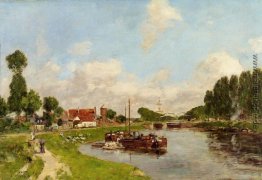Lastkähne auf dem Kanal in Saint-Valery-sur-Somme