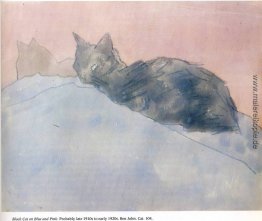 Schwarze Katze auf Blau und Pink