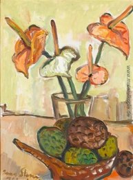 Stilleben mit Lilien und Obst Stilleben mit Lilien und Obst