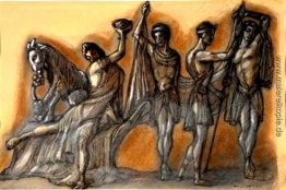 Kostüm-Studien mit mythologischen Figuren für Ballett "Dionysos"