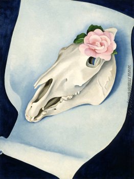 Pferdeschädel mit rosa Rosen-