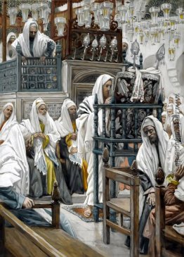 Jesus entrollt das Buch in der Synagoge