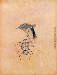 Mujer tocada ein modo de sombrero, con un pez que está Cazando u Mujer tocada ein modo de sombrero, con un pez que está Cazando u