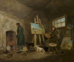 Der Künstler in seinem Atelier und sein Mann Gibbs