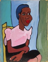 Frau mit rosa Bluse in Yellow Chair Frau mit rosa Bluse in Yellow Chair