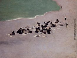 Wäscherinnen am Etretat (Frauen Trocknen Wäsche auf dem Strand)