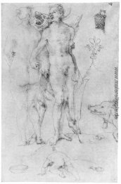 Studienblatt, nacktes Paar und der Teufel