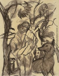 Frau mit Lyre und Hund Frau mit Lyre und Hund