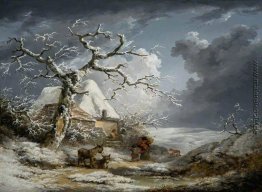 Winter-Landschaft mit Bauern und Esel