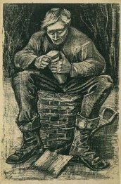 Workman sitzt auf einem Korb, Brotschneide Workman sitzt auf einem Korb, Brotschneide